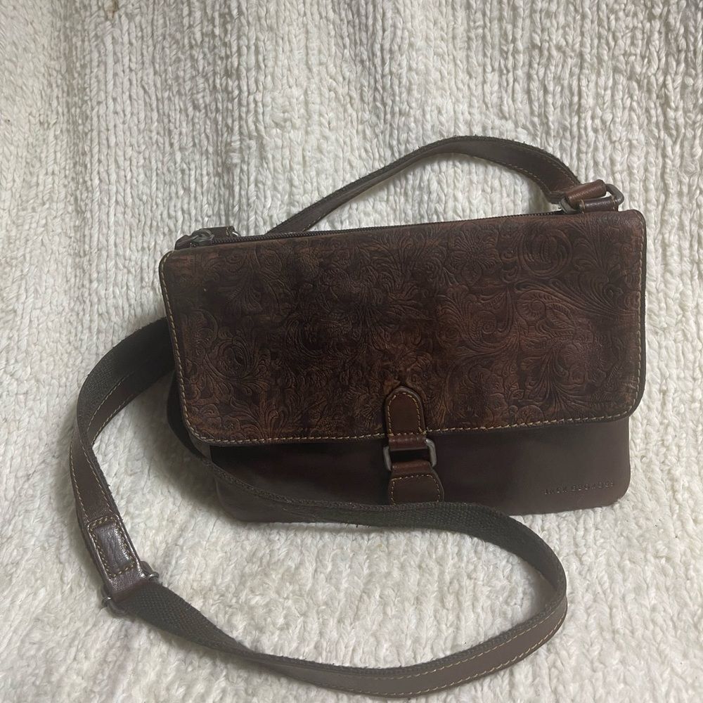 JACK GEORGES Brown Embossed Leather Wallet Crossbody Bag Organizer